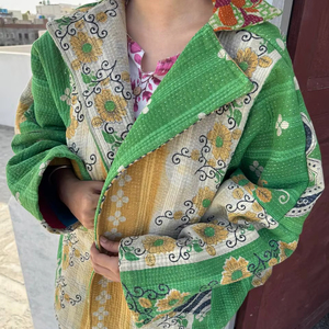 Vintage <b>Kantha</b> Wholesale Stylish <b>Jackets</b> Handmade Patchwork Floral Pattern V-neck Cotton Quilted <b>Jackets</b> | Custom Designs - Product Image 1