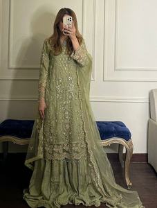 Salwar Kameez pakistanais pour femmes, robes prêtes à porter, ensembles décontractés pour filles et femmes, en dentelle, haut unique, palazzo, dupatta 80725 - Product Image 1
