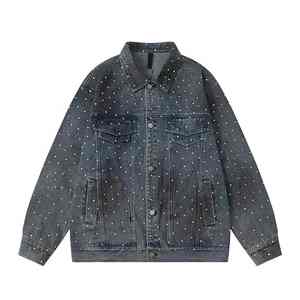 Veste en jean pour homme de haute qualité, respirante, avec un design scintillant en cristaux, tissu robuste et strass. - Product Image 1