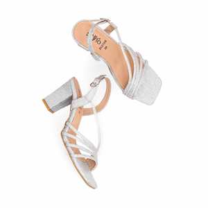 Sandales à talons fantaisie argentées modèle FN5899 - Product Image 1