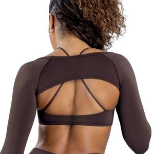 Women Dark Brown Long Sleeve Sports Bra Open Back Matching Leggings Set High Stretch Workout Gym Yoga Fitness Activewear Custom - Product Image 6