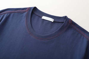 T-shirt en coton pour homme, bleu marine, col rond, manches courtes, coupe classique, style jersey tricoté, couleur unie, décontracté - Product Image 6