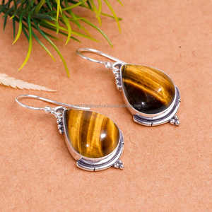 Pendiente de plata esterlina sólida 925 hecho a mano, joyería de ojo de tigre muy bonita, pendiente de gota hecho a mano, regalo de boda - Product Image 6