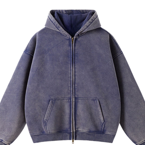 Sweat à capuche oversize en molleton bleu délavé effet soleil, 100 % coton respirant, coupe régulière, streetwear hiver homme femme - Product Image 6