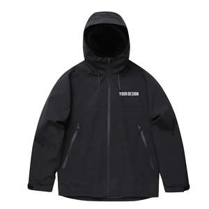 <b>Men's</b> Hooded Puffer <b>Jacket</b> Waterproof Polyester Fleece Lining Zipper Closure Casual Winter Coat Solid Black Front Logo Design - Product Image 1