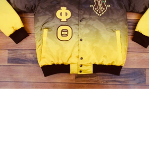 Veste universitaire Iota Phi Theta à fermeture éclair, brodée, en satin noir et or, manches longues, pour adulte, coupe-vent, écologique, automne - Product Image 3