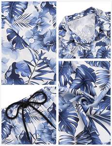 Conjunto de Camisa de Manga Corta con Estampado de Hojas Tropicales y Pantalones Cortos a Juego para Hombre, Estilo Casual de Verano para Vacaciones, Conjunto de Dos Piezas Colorido - Product Image 4