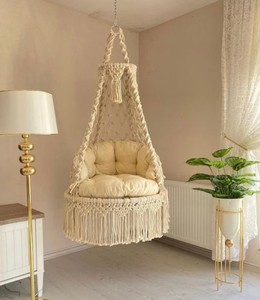 Handmade Macrame <b>Hammock</b> <b>Swing</b> Chair, Boho Decor, Included Cushion - Product Image 2