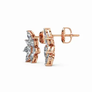Boucles d'oreilles clous florales étincelantes en or rose 18 carats avec diamants de laboratoire taille poire, 16 pièces, tendance, pour mariage et fiançailles - Product Image 2