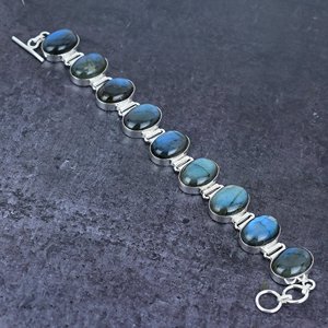 กำไลข้อมือหินลาบราดอไรต์ธรรมชาติชุบเงินทำมือ ขนาด 7-8 นิ้ว - Product Image 1