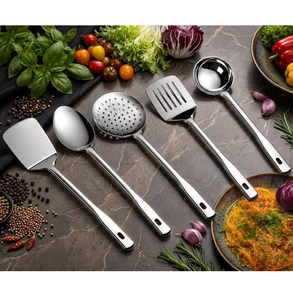 Utensilios de cocina de acero inoxidable del fabricante proveedor: Juego de 4 piezas que incluye espátulas, cuchara para servir y cuchara ranurada. - Product Image 6