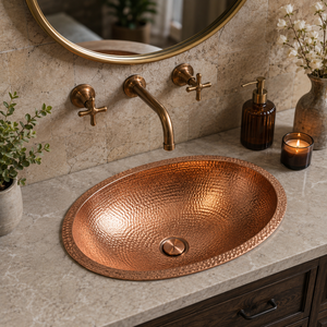 Lavabo de Cobre Ovalado Martillado Hecho a Mano para Baño, Lavabo Empotrable para Hogar y Hotel, Fabricante Mayorista OEM ODM - Product Image 5