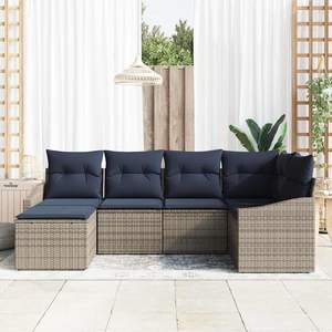 Poly Rattan Garden <b>Sofa</b> <b>Set</b> With Cushions Grey Outdoor Furniture Contemporary Design - Product Image 3