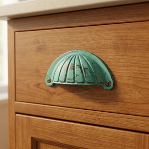 Industrial Style Sea Green Distressed Cast Iron Fluted Cupboard Dresser Drawer Cabinet Cup Pulls Handles Living Room Kitchen - Product Image 4