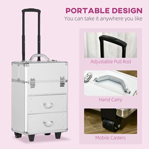 Valigia Trucco Professionale Grande con Ruote Girevoli Bloccabili, Trolley Cosmetico da Viaggio con Vassoi Pieghevoli e Organizer - Product Image 5