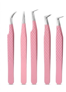 Pince à épiler professionnelle rose personnalisée avec logo, pointe en fibre de haute précision, en acier inoxydable, 45 degrés, pour extensions de cils, pour artiste en cils - Product Image 2