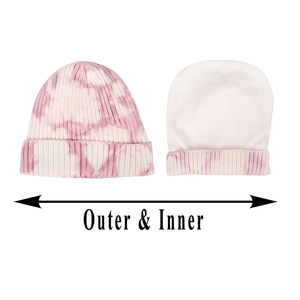 Gorro de Punto Acanalado con Efecto Tie-Dye Rosa, 100% Acrílico, Unisex, Casual, para Invierno, Talla Adulto 56-58CM - Product Image 3