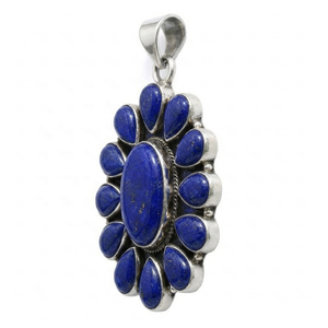 Pendentif ovale floral multi-pierres en argent sterling 925 serti clos, motif fleur en pierres précieuses naturelles, bijou tendance commémoratif pour femme - Product Image 2