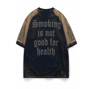 เสื้อยืดคอกลมทรงโอเวอร์ไซส์สีกรมท่า-น้ำตาล แต่งลายกราฟิกตัวอักษรแบบโกธิค ประดับคริสตัล พร้อมลายพิมพ์สโลแกน สไตล์วินเทจ - Product Image 3