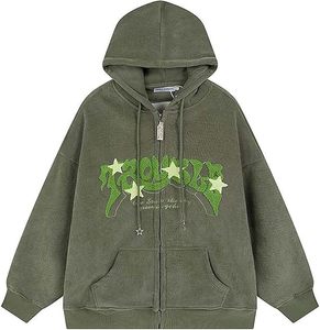 Sudadera extragrande personalizada para mujer con estampado de letras brillantes, bolsillo frontal con cremallera, manga larga, de algodón tejido digital - Product Image 3