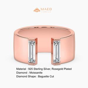 Anillo de Moissanita con Corte Baguette, Anillo Abierto de Banda Ancha en Oro Rosa, Anillo de Boda para Mujer, Joyería Fina, Diseño de Lujo - Product Image 6