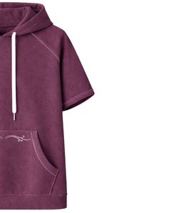 Haut à capuche violet à manches courtes pour homme, pull décontracté, t-shirt léger d'été, streetwear en mélange de coton avec poche kangourou - Product Image 3