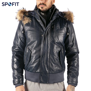 <b>Men's</b> Custom Leather Bomber Hooded <b>Jacket</b> Zipper Closure <b>Woollen</b> Silk Shell Casual Outerwear Winter Soft Breathable - Product Image 4