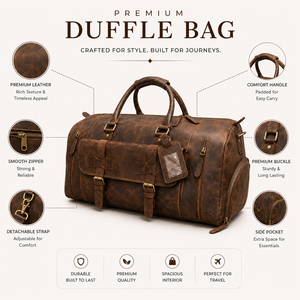 Bolsa de Lona de Cuero Marrón Vintage para Hombre |   Bolsa de Viaje Grande para Fin de Semana |   Bolsa de Viaje con Múltiples Bolsillos, Asas y Compartimentos Desmontables - Product Image 5