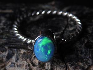 แหวนเงินแท้ 925 ประดับโอปอลออสเตรเลียแบบดับเบิ้ล ตัวเรือนแบบคลาสสิก ขนาด 4.5 US ทำมือ ของขวัญงานแต่งงานสำหรับเธอ - Product Image 2