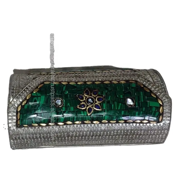 New Arrival WHITE Mosaic Stone Metal Clutch Purse with metal strap Quality Crossbody Bag Gift bag at low price by LUXURY CRAFTS
