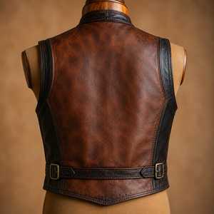 Men's <b>Black</b> Leather Buckle <b>Vest</b> Stand Collar Zipper Closure Outerwear - Product Image 5