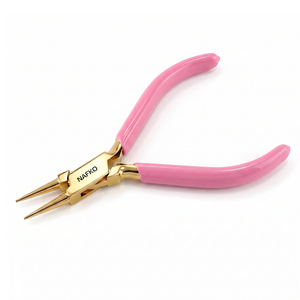 Équipement de production de bijoux, pince à bec rond de 120 mm en acier inoxydable, pince à boucler le fil, pince à bijoux avec poignée en PVC personnalisée pour l'artisanat - Product Image 1