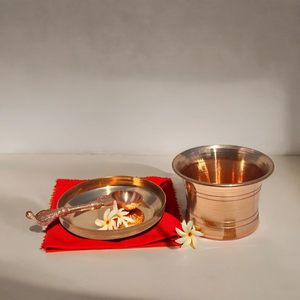 Juego de Panchapatra de Cobre Puro con Cuchara, Panch Patra y Achmani para Puja, Panchapatra Tradicional de Cobre para el Hogar, Templo, Rituales Diarios - Product Image 1