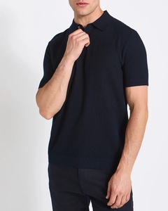 Polo en tricot bleu marine pour homme, manches courtes, couleur unie, vêtement décontracté, tissu en coton respirant anti-rides - Product Image 1