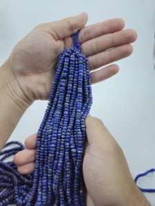 Perles rondes en lapis-lazuli naturel, forme de roue lisse, brins de pierres précieuses en vrac pour la fabrication de bijoux, vente en gros - Product Image 3