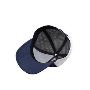 Gorra Unisex Ajustable de 6 Paneles con Cierre a Presión, 100% Algodón, Malla Transpirable, para Actividades al Aire Libre, Color Azul Marino y Blanco - Product Image 5