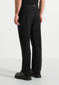 Pantalones Casuales Negros de Pierna Recta para Hombre, Algodón de Peso Medio, Antiarrugas, Frente Plano, Cintura Elástica, Bolsillos Laterales, para Invierno/Primavera - Product Image 2