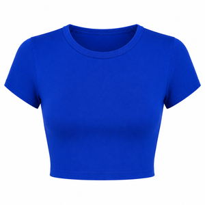 เสื้อยืดครอปท็อปผู้หญิง สีพื้น คอกลม แขนสั้น ทรงเข้ารูป ระบายอากาศได้ดี ผลิตจากผ้าเจอร์ซีย์ถัก เป็นมิตรต่อสิ่งแวดล้อม เหมาะสำหรับฤดูใบไม้ผลิและฤดูร้อน สไตล์ลำลอง - Product Image 1