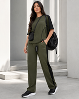 Ensemble de survêtement pour femme Fawkes, col rond, manches courtes, couleur unie, respirant, vêtements de sport décontractés avec poches latérales et taille élastique