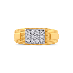 Anillo de Sello Clásico para Hombre con Diamantes Redondos en Oro Amarillo Sólido con Engaste Minimalista y Acabado de Diseño - Product Image 3