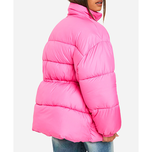 Blouson matelassé rose en nylon pour femme, coupe oversize, imperméable, avec perles teintées, chaud, à capuche, fermeture éclair, logo personnalisé, rivets sur mesure - Product Image 2