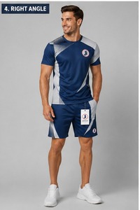 ชุดเซ็ตเสื้อยืดและกางเกงขาสั้นลำลองสำหรับผู้ชาย ผ้าโพลีเอสเตอร์/คอตตอน พิมพ์ลายตามสั่ง สำหรับฤดูร้อน ระบายอากาศได้ดี รับผลิตแบบ OEM - Product Image 4