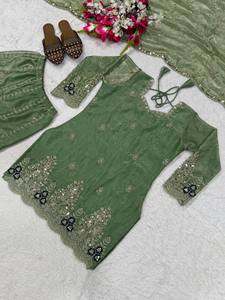 Green Embroidered Silk Anarkali <b>Suit</b> With Dupatta Traditional Indian Pakistani Wedding Wear Floor-Length <b>Women's</b> Loose Fit - Product Image 4
