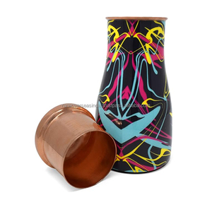 Peinture faite à la main Splash Meena Print Design Carafe de bouteille de chambre en cuivre pur avec verre intégré disponible dans de nombreux modèles - Product Image 2