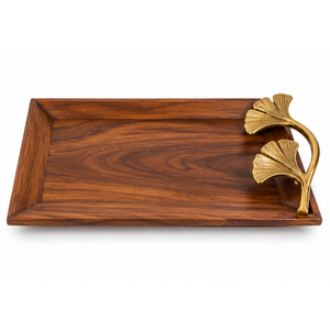 Bandeja Rectangular Exclusiva de Madera para Servir, con Asas Metálicas de Hoja de Ginkgo Dorada, Plato Decorativo Hecho a Mano para Bodas, Hogar y Hotel - Product Image 5