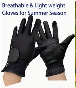 Gants d'équitation en similicuir noir pour hommes, coupe régulière, fermeture auto-agrippante, respirants, légers, accessoires équestres d'été - Product Image 2