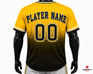 เสื้อเบสบอลผู้ชาย SINEWY SPORTS สีเหลืองดำไล่เฉดสี  พร้อมชื่อทีมแบบซับลิเมชั่น หมายเลข 00 แขนสั้น ระบายเหงื่อได้ดี ทรงปกติ - Product Image 2
