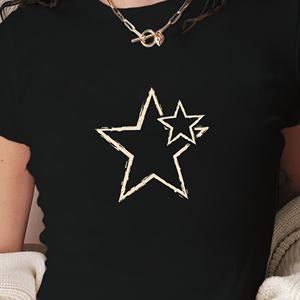Camiseta Corta de Moda para Mujer, Estilo Y2K, Ajustada, Tejida, con Textura de Estrellas, Recortes en Forma de Estrella Deshilachados - Product Image 4