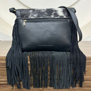 กระเป๋าสะพายพาดลำตัวหนังแท้สำหรับผู้หญิงหนังแท้ขนแกะสไตล์โบโฮใหม่ - Product Image 5