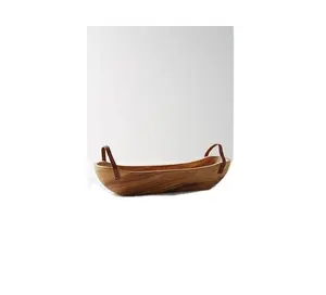 Grand bol à fruits décoratif en métal de haute qualité de forme rectangulaire avec poignées en bois de manguier meilleure vente - Product Image 1